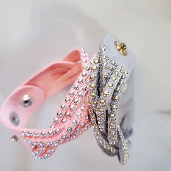 2 Multi Strand Wrap Bracelet's Pink & Gray - Picture 13 of 13